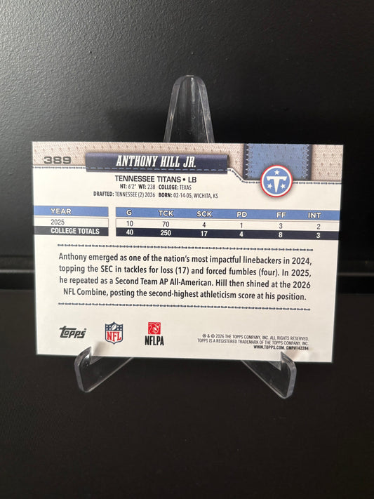 Topps NFL 2026 – Anthony Hill Jr. #389 | Rookie Card – Tennessee Titans