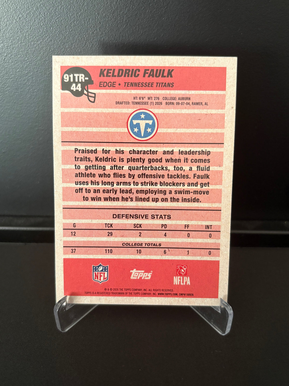 Topps NFL 2026 – Keldric Faulk #91TR-44 | 35th Anniversary Rookie Card – Tennessee Titans