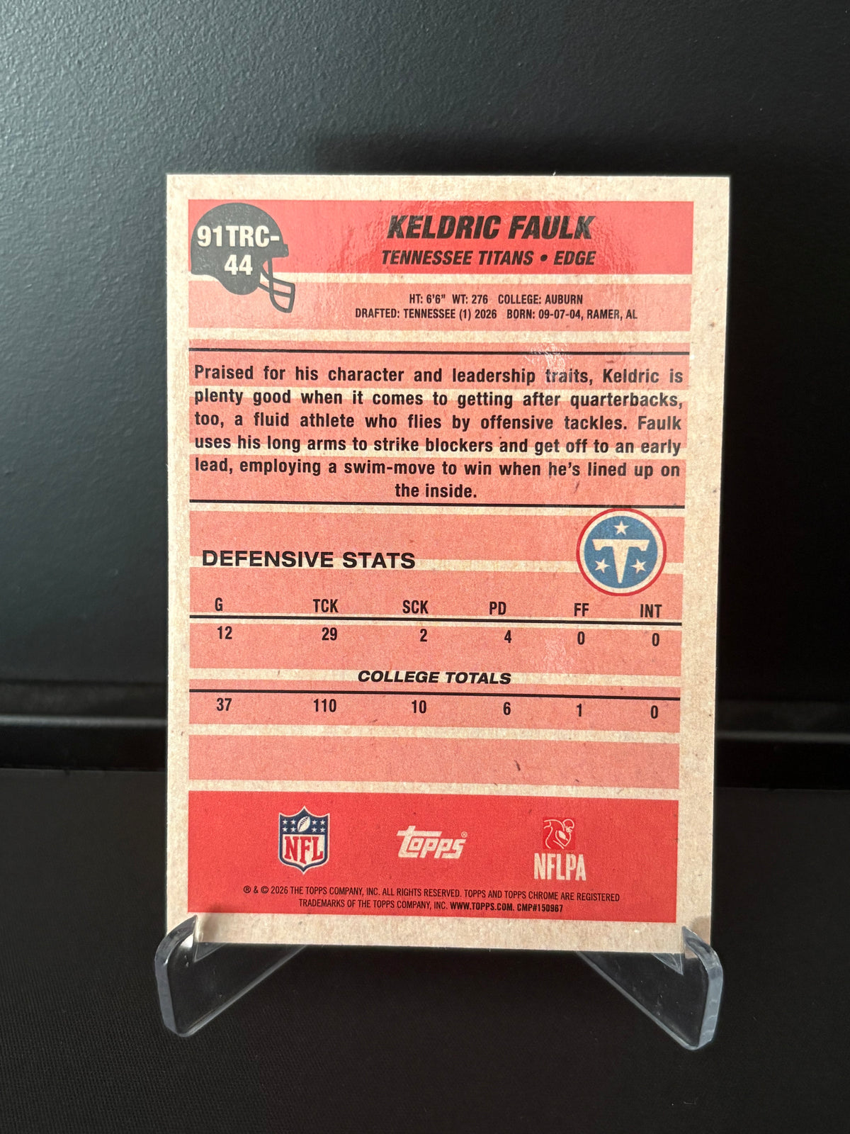 Topps Flagship NFL 2026 – Keldric Faulk RC #91TRC-44 | 35th Anniversary Chrome Mojo