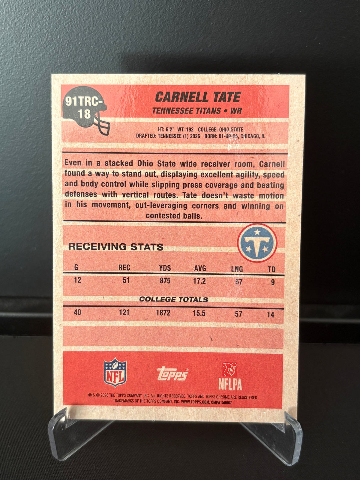 Topps Flagship NFL 2026 – Carnell Tate RC #91TRC-18 | 35th Anniversary Chrome Mojo