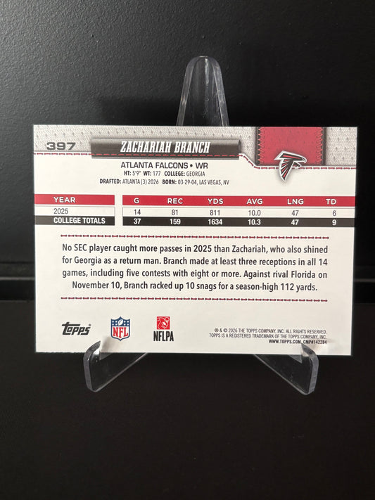 Topps Flagship NFL 2026 – Zachariah Branch RC #397 | Rookie Card
