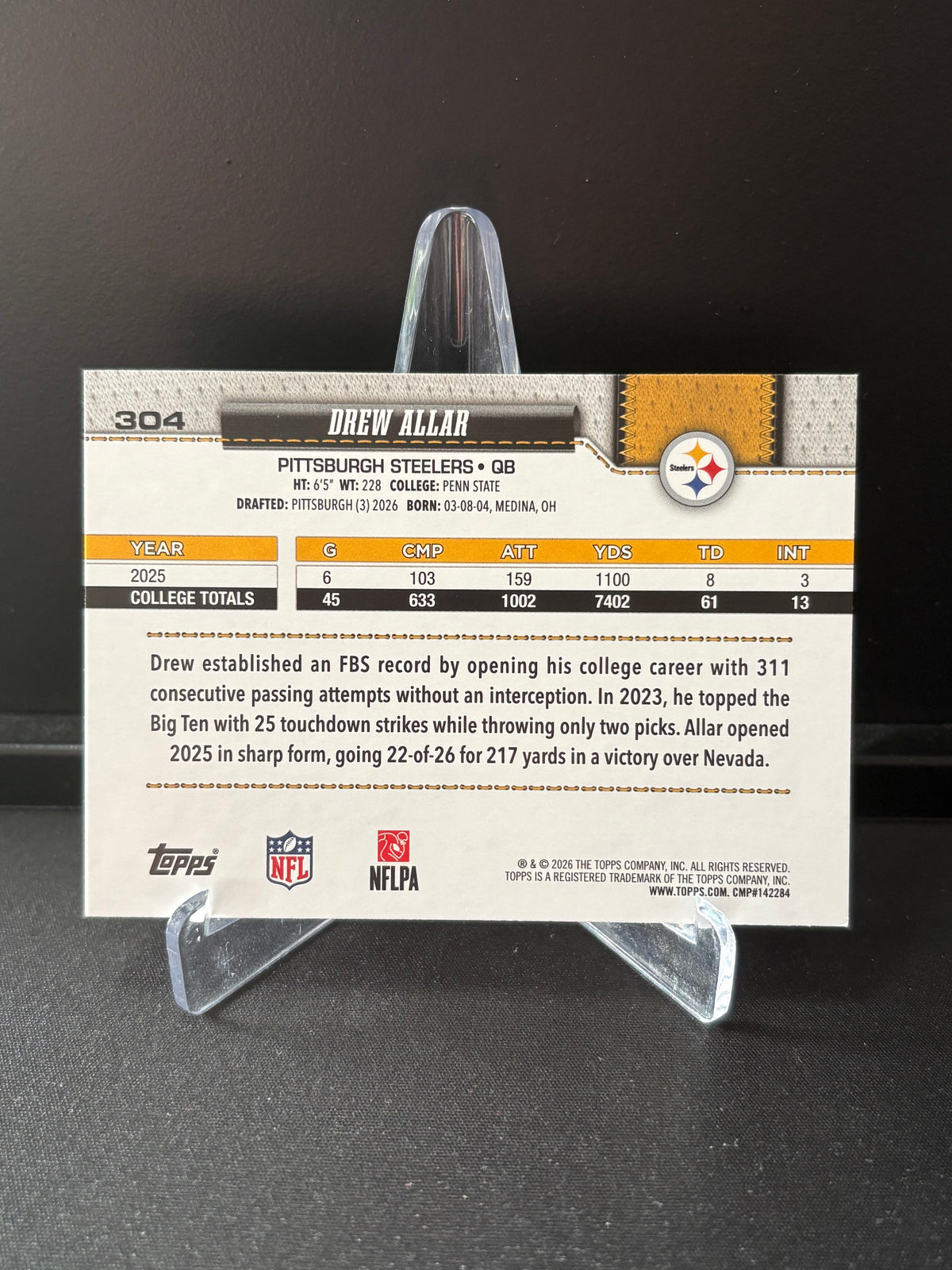Topps Flagship NFL 2026 – Drew Allar #304 RC | Base