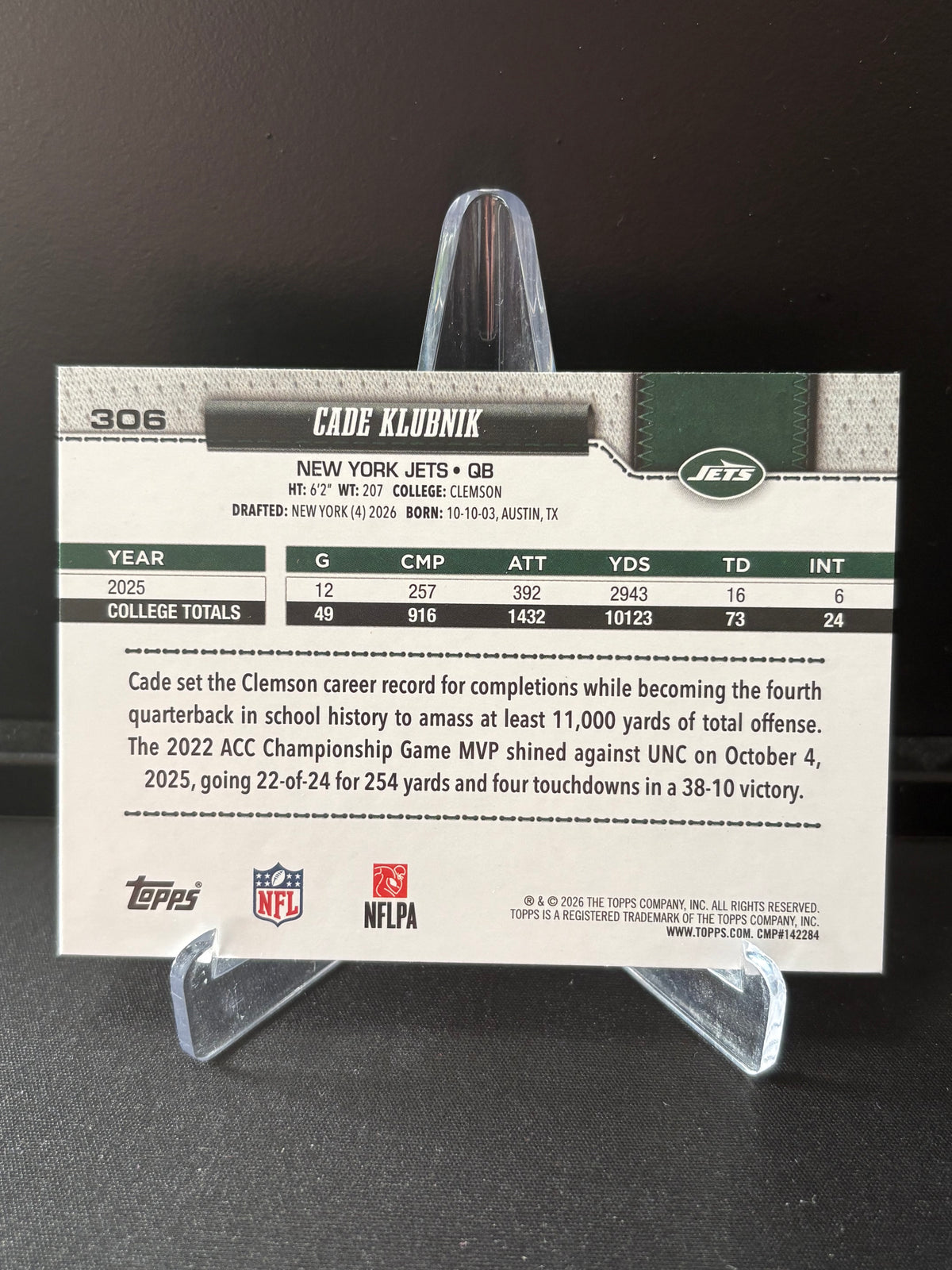 Topps Flagship NFL 2026 – Cade Klubnik #306 | Rookie Card