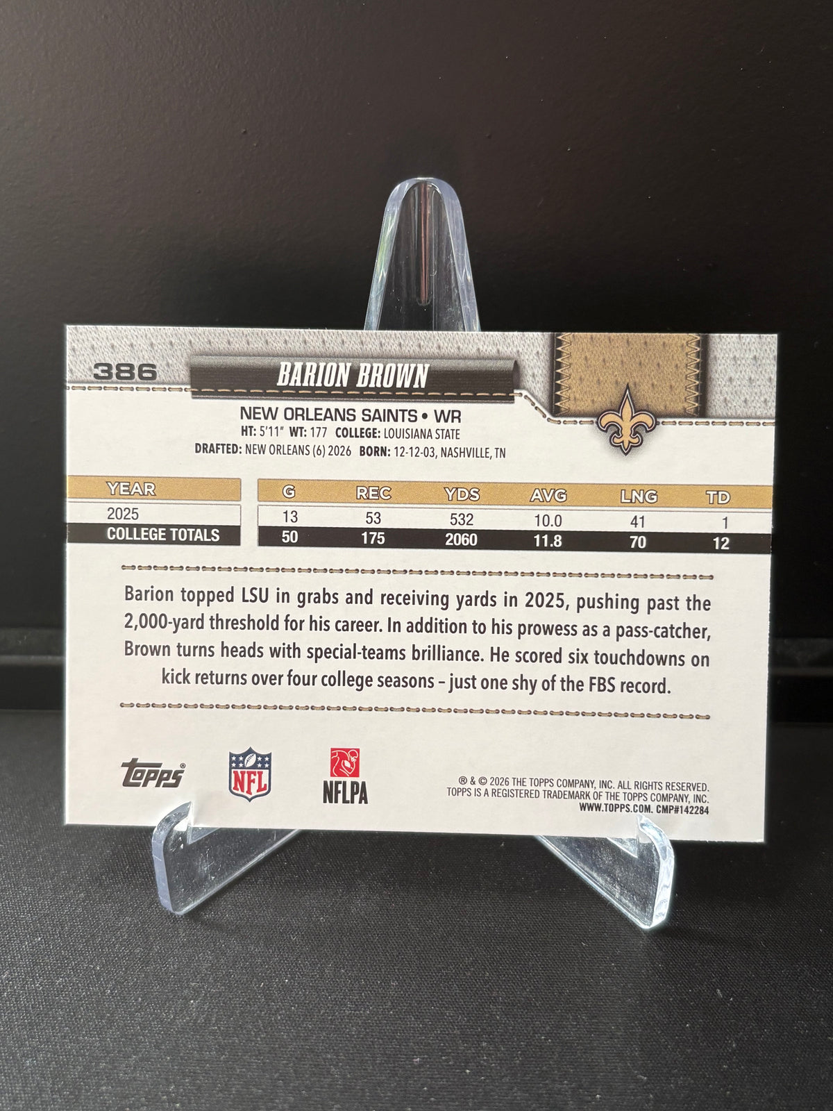 Topps Flagship NFL 2026 – Barion Brown #386 | Rookie Card