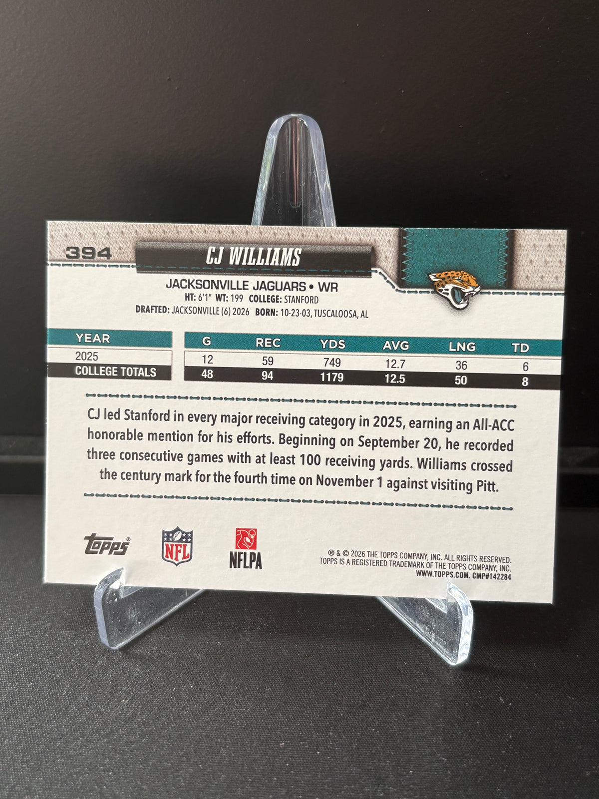 Topps Flagship NFL 2026 – CJ Williams #394 | Rookie Card