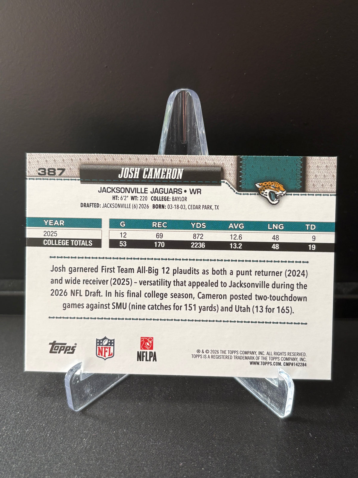 Topps Flagship NFL 2026 – Josh Cameron #387 | Rookie Card