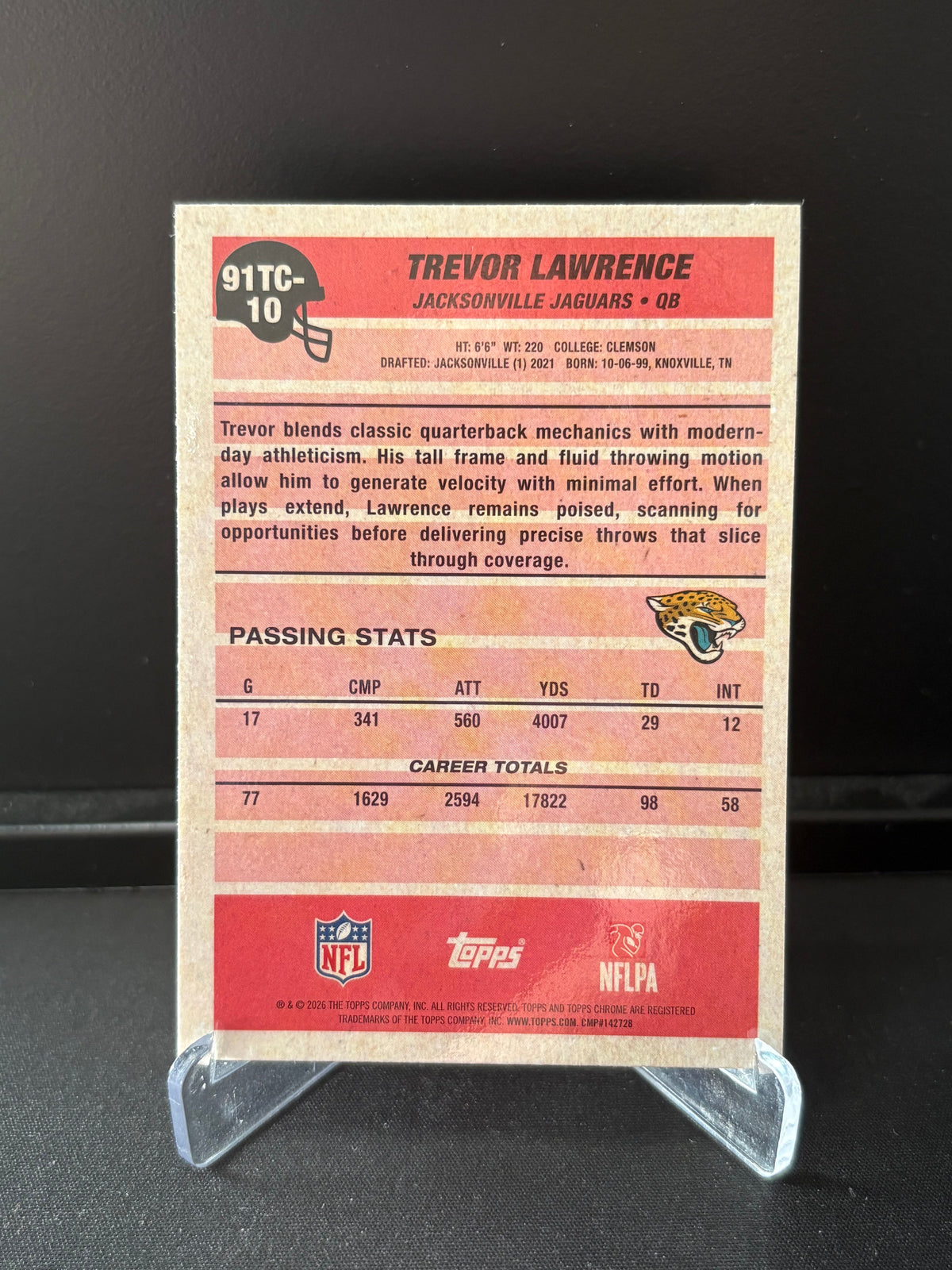 Topps Flagship NFL 2026 – Trevor Lawrence #91TC-10 | 1991 Topps Chrome Mojo Parallel
