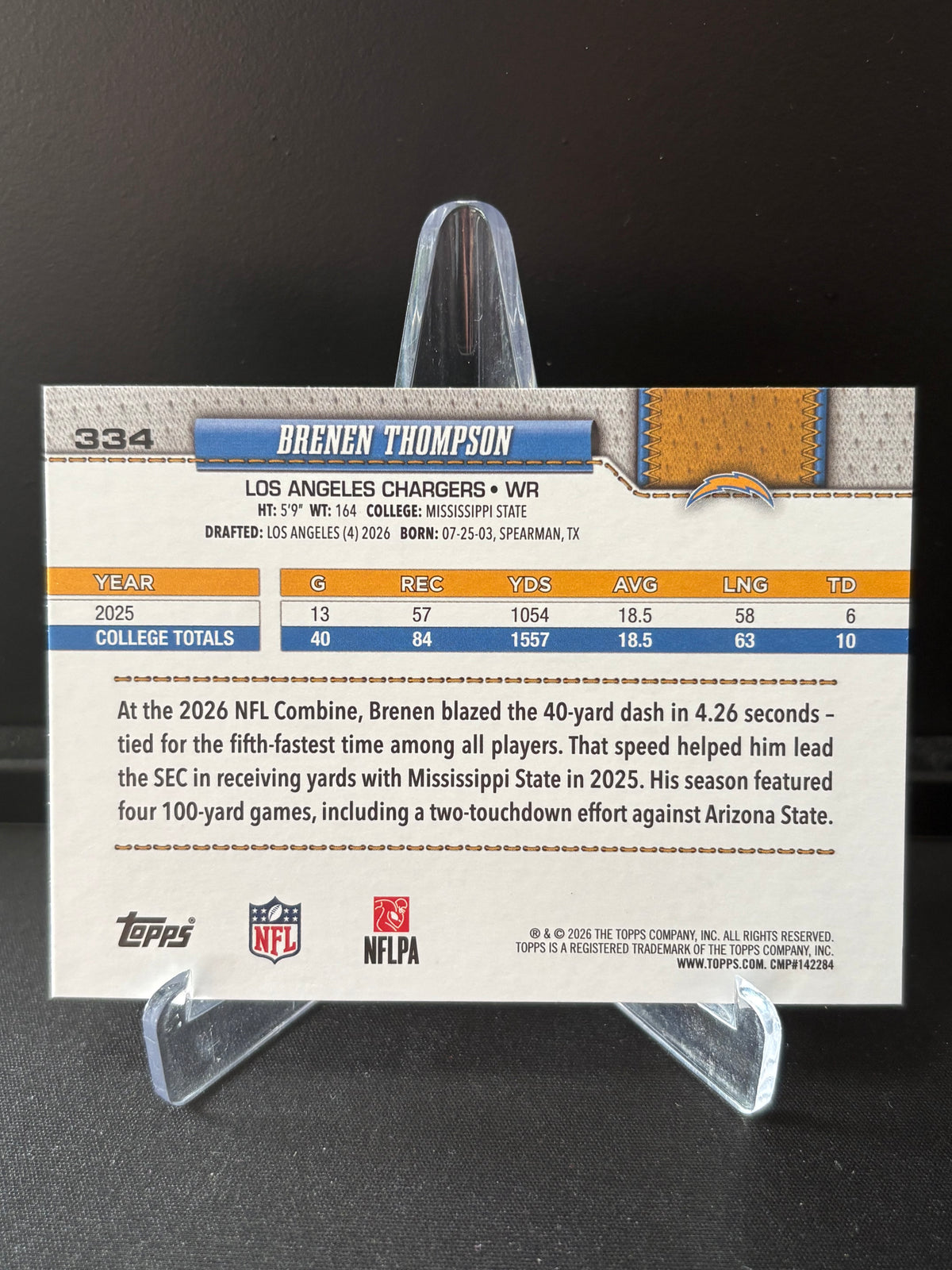 Topps Flagship NFL 2026 – Brenen Thompson #334 | Rookie Card